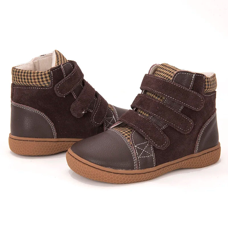 PEKNY BOSA Leopard boots kids shoes for girl ankle shoes soft bottom leather boots wide toes chid barefoot shoes for boy
