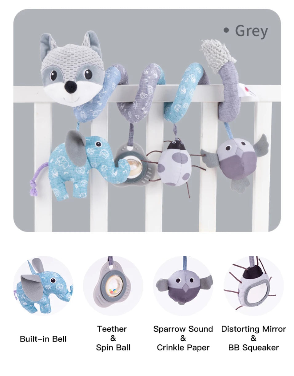 Plush Kids Sensory Pattern PP Cotton Cloth Toys Spiral Newborn Baby Rattle Bed Bell Stroller Toy with Music