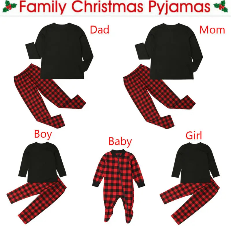 Adults Baby Kids Christmas Family Matching Pajamas Set Sleepwear Xmas Plaid Nightwear Outfits 2Pcs/set