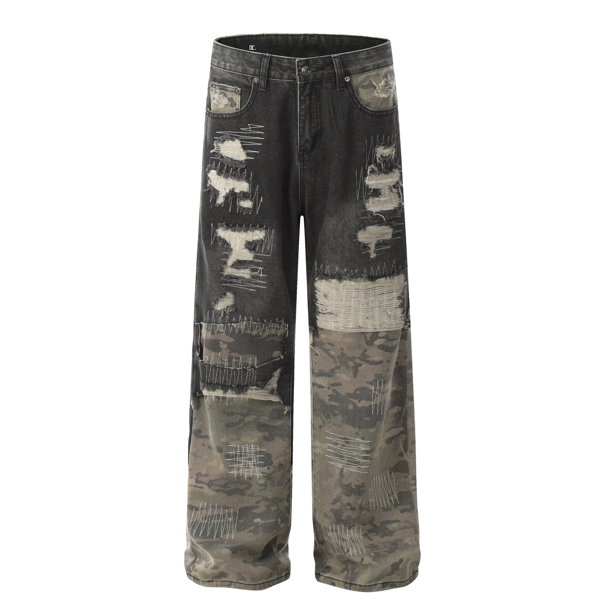 Ohsisa 2025 Trendy Men's Street Heavy Industry Denim Trousers High Old Design Patchwork Washed Technique for Men Women