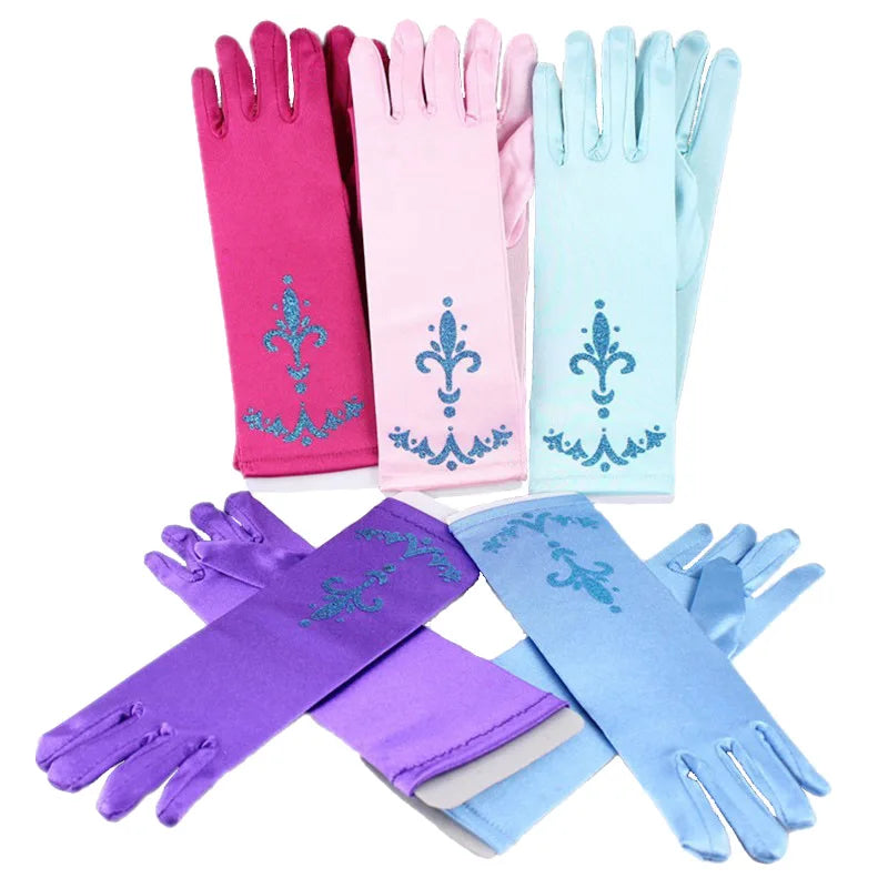 Kids Princess Cosplay Gloves Baby Girl Anna Dress Up Mitten Bows Printed Party Gloves Children Fingerless Oversleeve For Gilrs