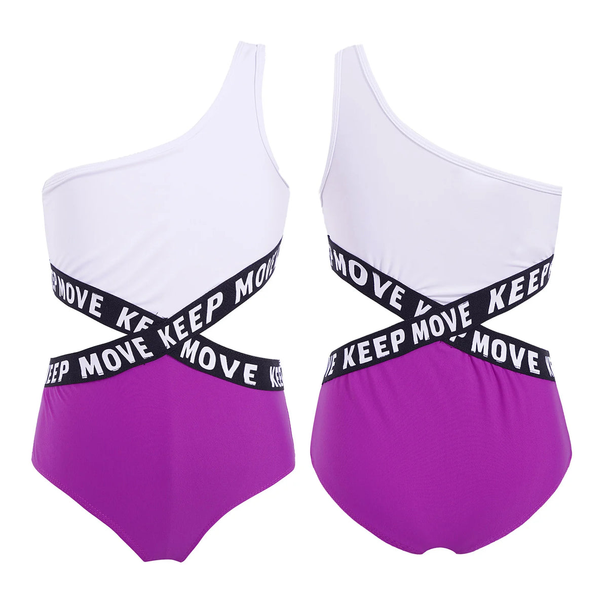 Kids Girls Hollow Out One-piece Swimwear Single Shoulder Letter Print Bodysuit Swimsuit Pool Bathing Suit Beachwear Sportswear