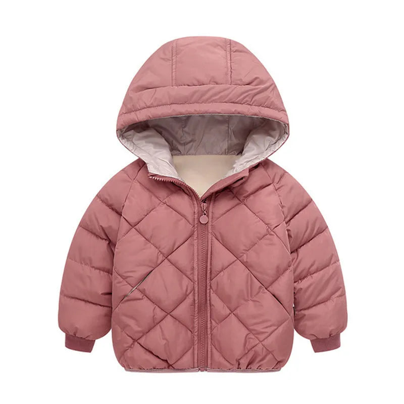 1-8 Years Spring Autumn Boys Girls Jacket Thick Fleece-lined Grid Design Hooded Coat For Kids Children Outdoor Outerwear