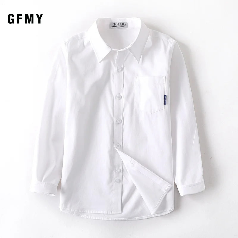 Hot Sale Children Boys Shirts Spring 2026 Fashion Solid Color Kids Baby Birthday Dress Blouse Clothing White Long Sleeve 3-14Yrs