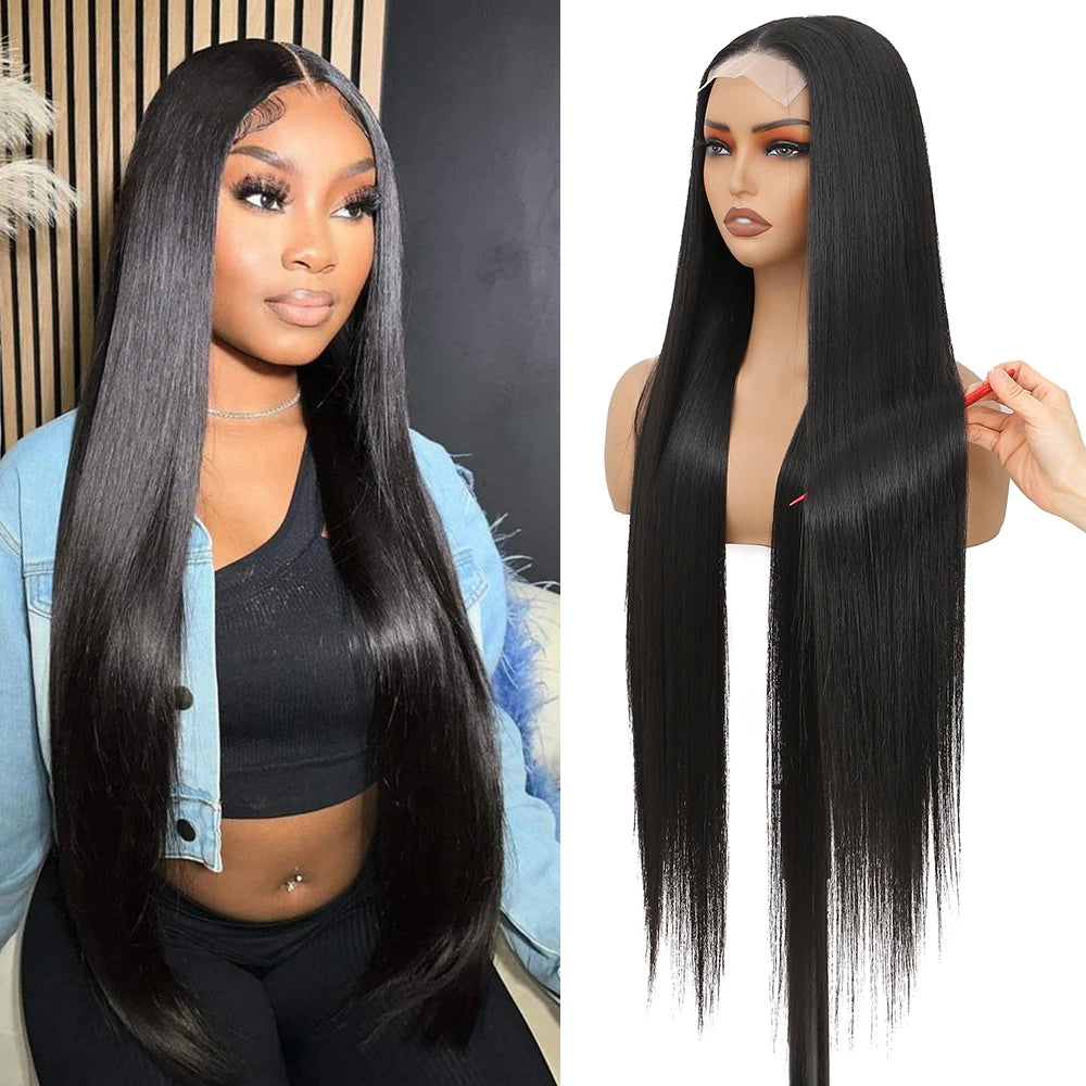 For Black Lace Front Wig for Women 4x4 Transparent Lace 180% Density Natural Hairline-Cosplay & Daily Use Synthetic Wig