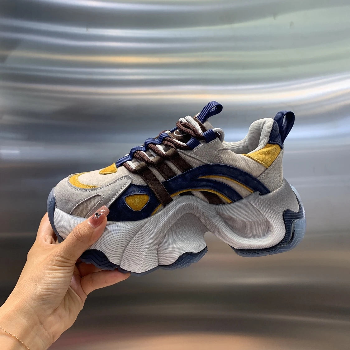 Casual Autumn Platform Sneakers Comfortable Lace-Up Breathable Tennis Walking Shoes Anti-Slippery Chunky Rubber Outsole