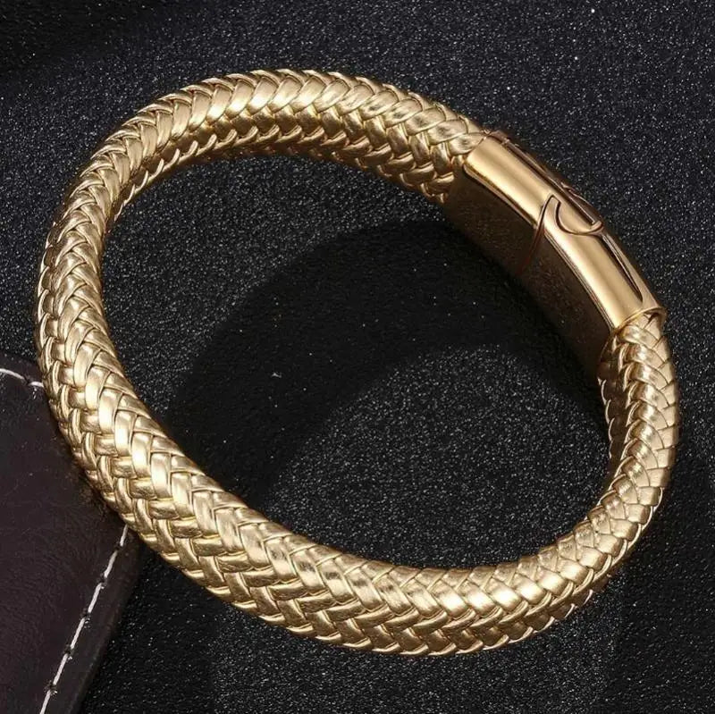 Golden Leather Bracelet for Men Fashion Punk High Quality Metal Magnetic Clasp Bracelet Party Jewelry Friend Gift