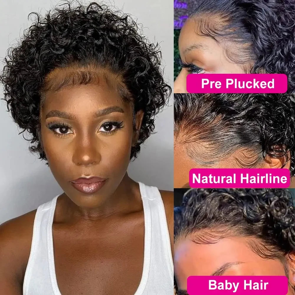 Pixie Cut Wig Frontal Lace Wig 13X4 Human Hair Transparent Lace Wigs for Women Natural Color Brazilian
