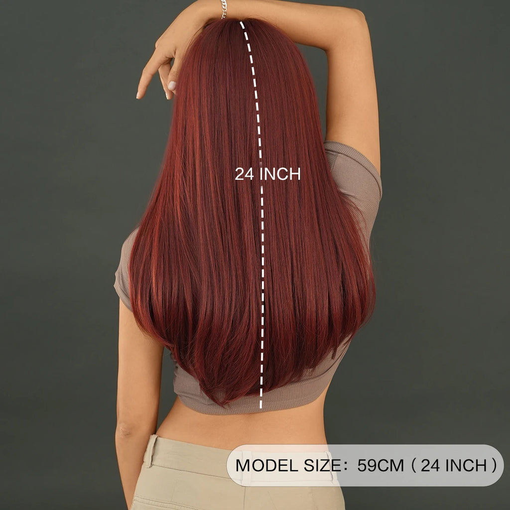 Burgundy Wine Red Wigs for Women Long Straight Wig with Bangs Natural Fashion Soft Cabello Natural Peluca