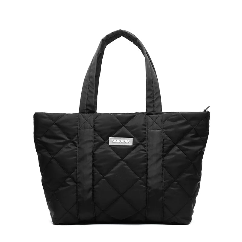 Customized Logo Letter Durable Unisex Padded Puffer Tote Bag Zipper Shoulder Strap Oxford Casual Soft Waterproof Lightweight
