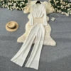 Fashion Sweater Set Women's Loose Casual Retro Lapel Short Long-sleeved Sweater Women's High-waisted Wide-leg Pants