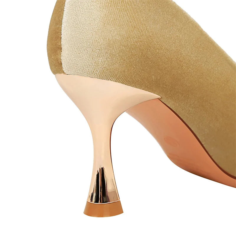 2023 Women's Fashion Kitten Heels New Metal Pointed Suede Party Shoes Slip-On Bridal for Summer