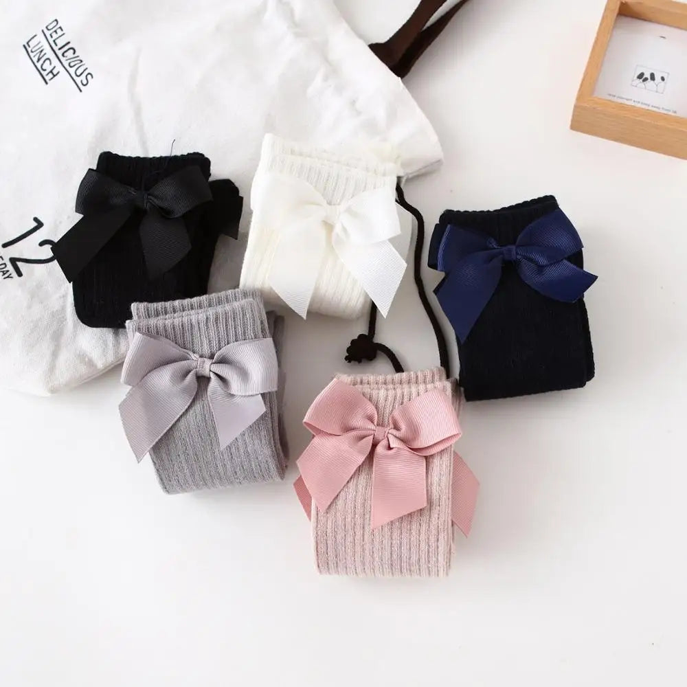 Children's Sock Girls Knee High Socks With Bows Stripped Toddlers Long Socks Kids School Sock Infant Baby Socken