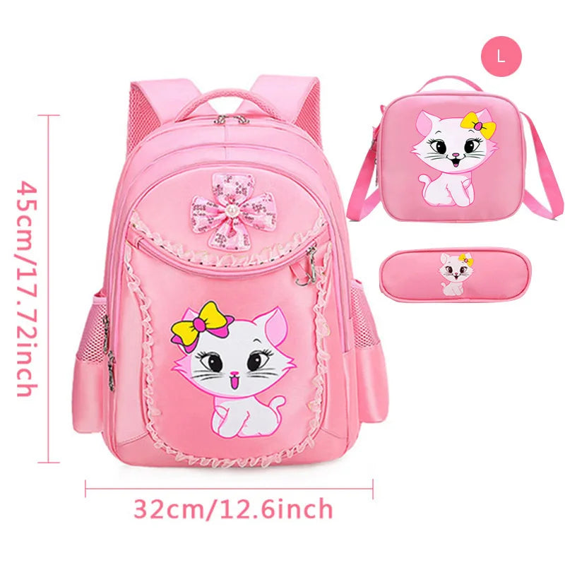 3 Pieces Pink Cat Children Backpack School Bags for girls Cartoon Kid Backpack Kitty Printing Bookbag mochilas escolares infanti