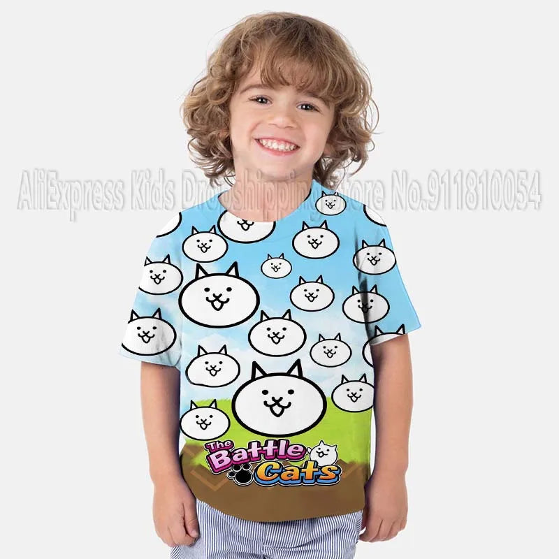 Kids The Battle Cats T Shirts Boys Girls Cartoon Game 3D Print Tshirts Summer Toddler Children Short Sleeve T-shirts Camiseta