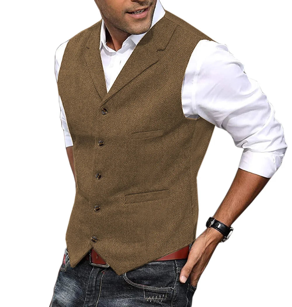Casual Mens Brown Vest Silver Slim Fit V Neck Tuxedos School Party Green Waistcoat For Wedding Banquet Nightclub