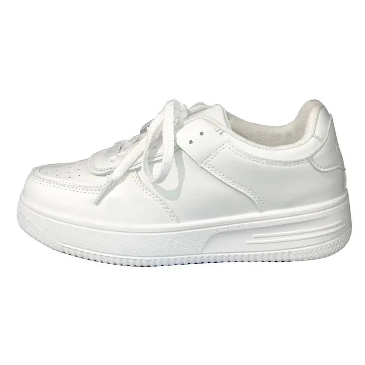 White Spring Autumn New Thick-Soled Synthetic Upper Rubber Outsole Round-Toe Lace-Up Sneakers Shoes
