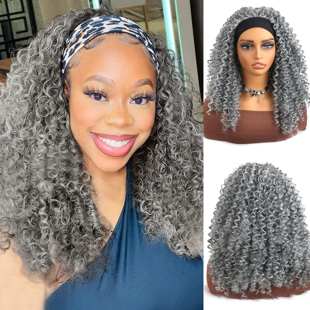 US Local Wholesale 16inch  240g Gray Water Wave Silk Ice Headband Wig Women for Black Long Full Machine Made No Lace