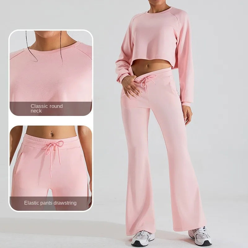 Customizable logo Women's New Long Sleeved Sports Set 2024 New Long Sleeved Leisure Sports Sweater and Pants Set