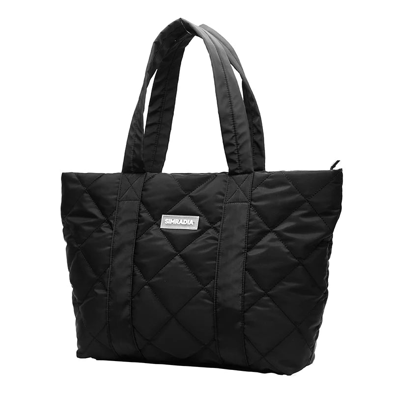 Customized Logo Letter Durable Unisex Padded Puffer Tote Bag Zipper Shoulder Strap Oxford Casual Soft Waterproof Lightweight