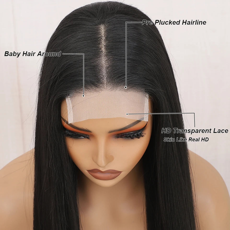 For Black Lace Front Wig for Women 4x4 Transparent Lace 180% Density Natural Hairline-Cosplay & Daily Use Synthetic Wig
