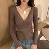 3, 2025 Autumn Women's New V-neck Sweater Long-sleeved Slim Knit Top Inner Shirt