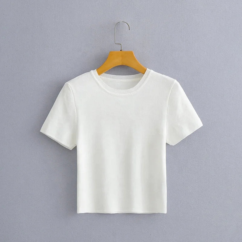 Europe and the United States Summer Women's New Knitted Short Sleeve T-shirt Sweater Tops