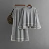 Women's Knitting Two-piece Suit Round Neck Long-sleeved Split Top+long-pants Sweater Two-piece Sets