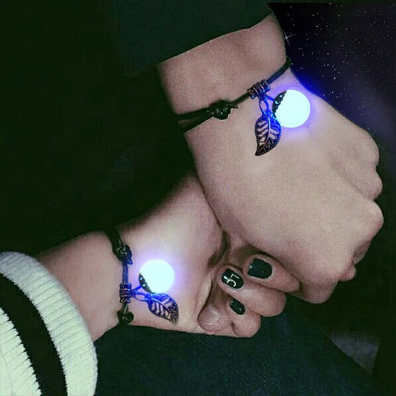 Bracelet for Women Glowing Gem Charm Jewelry Leather Rope Pendant Hollow Luminous Stone Pendant Necklace Gifts