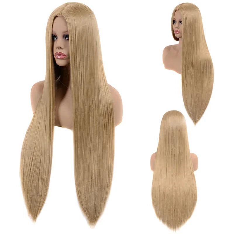 Black Bug 27# Wig Synthetic Heat Resistant Long Straight Middle Part Line Custom Cosplay Hair Wigs 28 Inches Party Hairpieces
