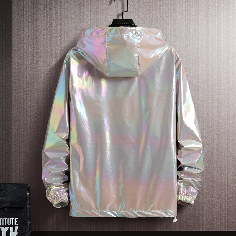 Women Basic Jackets Summer 2026 Colorful Reflective Oversize Thin Windbreaker Women Hooded Jackets Coat Zipper Woman Veste Femme