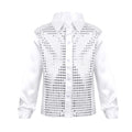 Kids Boys Sequined Shirts Shiny Long Sleeve Shirt Tops Button-Down Shirts Fashion Choir Jazz Dance Costumes Performance Clothes