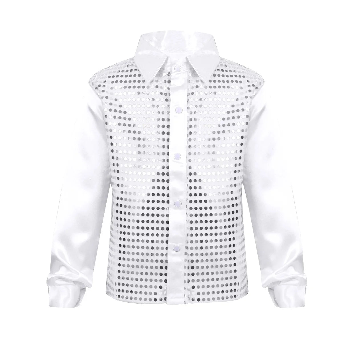 Kids Boys Sequined Shirts Shiny Long Sleeve Shirt Tops Button-Down Shirts Fashion Choir Jazz Dance Costumes Performance Clothes