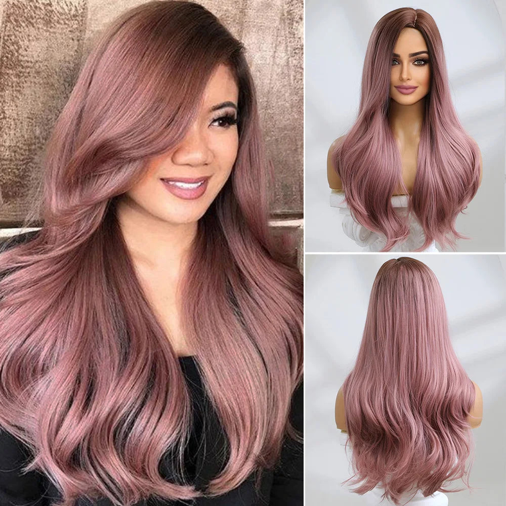 26inch Synthetic Fiber Wig Factory Natural Wavy Blonde with White Highlights Ombre Water Wave Wig with Elastic Cap Real Photo