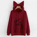 New Women Hoodies Sweatshirt Kawaii Pink Winter Cat Pattern Long Sleeve Hooded Sweatshirts Harajuku