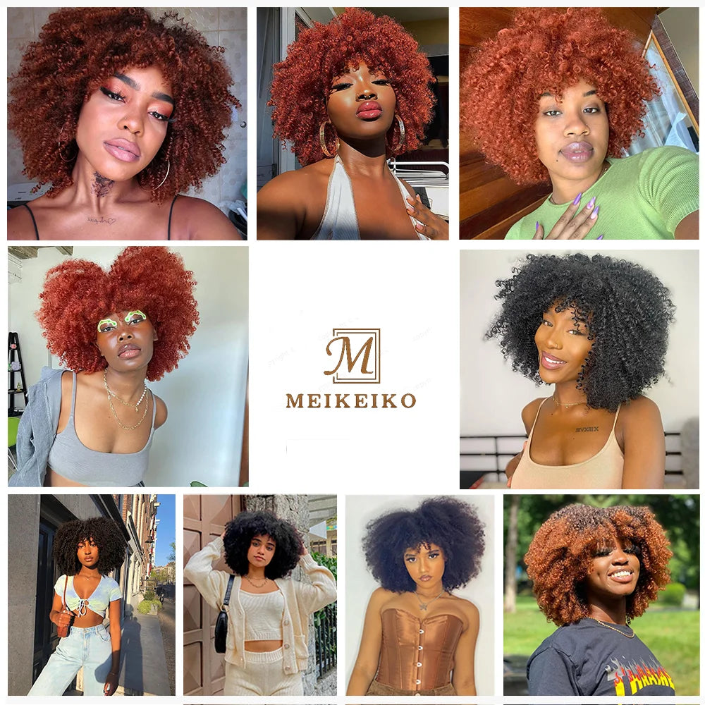 Short Hair Afro Kinky Curly Wigs With Bangs African Synthetic Ombre Glueless Cosplay Wigs for Black Women High Temperature