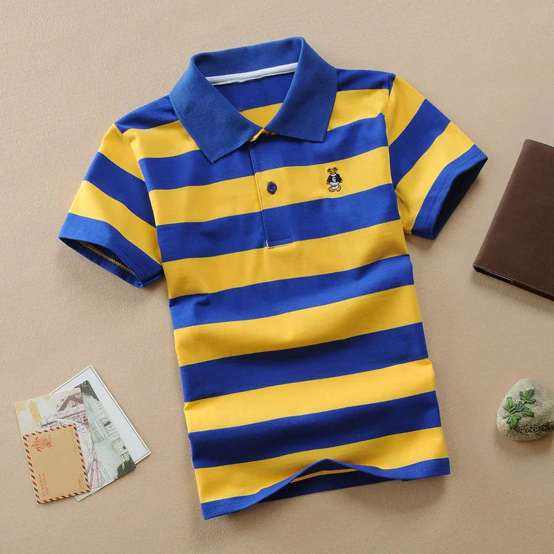Kids Polo Shirts Summer Children's Short Sleeve Boys Top Polo Shirt Color Striped 2Y-12Y Teens Cotton Girls School Shirts
