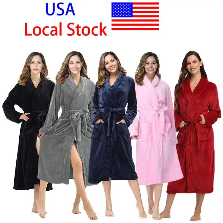 Plush Oversize Winter Soft Warm Long Flannel Bathrobe with Hooded Women Thick Night Fleece Bath Robes Dressing
