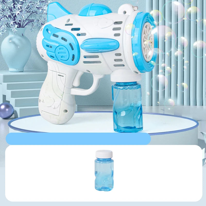 Professional Manufacturer Outdoor Toys Game Fun Angel Light Bubble Gun Blowing Bubble Machine 30 Holes Rocket Bubble Gun