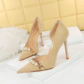 Banquet Pumps 2023 Chaussure Femme Pointed Toe Pearl Chain Shoes Women's Stiletto Heels for Ladies