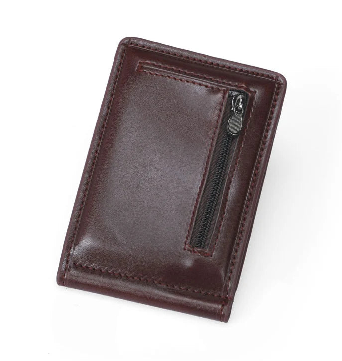 New Mini Men's Leather Money Clip Wallet With Coin Pocket Thin Purse For Man Magnet Hasp Small Zipper Money Bag