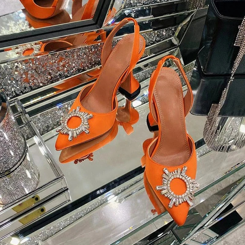 Luxury Chaussure En Talon Custom Slingback Diamond Fashion Kitten Comfortable Shoes Women Heels for Ladies