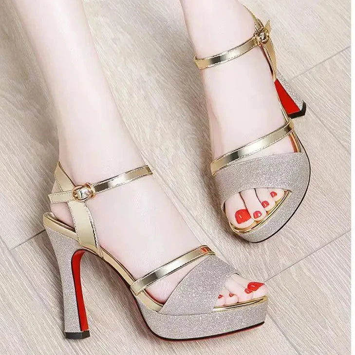Women's Sandals 2024 New Summer Elegant Fine Heel All-match Non-tiring Foot Waterproof Platform Fashionable High-heeled Shoes
