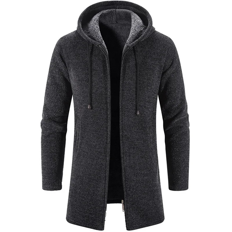 Liu Ming Men's/ women Thick Warm Fleece Cardigan Winter Trending Casual Windbreaker Jackets with Zipper Closure Knitted Sweater Hooded