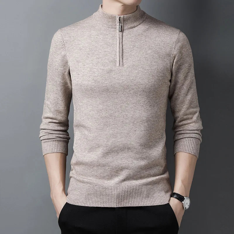 New Sweaters Men Fashion Half Zip Pullover Slim Fit Jumpers Knitwear Sweater Men Winter Warm Casual Brand Sweater Man Pullover