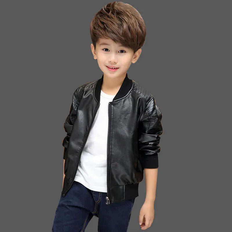 Boys Coats Autumn Winter Fashion Children's Plus Velvet / No Velvet Two Styles Warming Cotton PU Leather Jacket For 1-11Y Kids