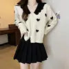 Spring Lady New Arrival Free Size Loose Fitting V-neck Long Sleeves love Heart Sweater Cardigan