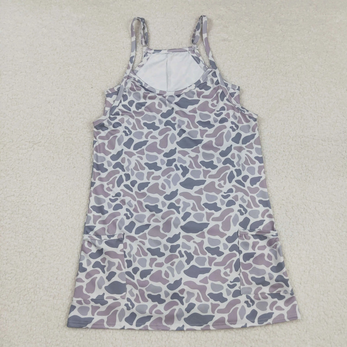 USA Warehouse Adult Women Strap Grey Camo Yoga Active Pockets Short Wholesale Boutique Knee Length Dress Ready to Ship No moq