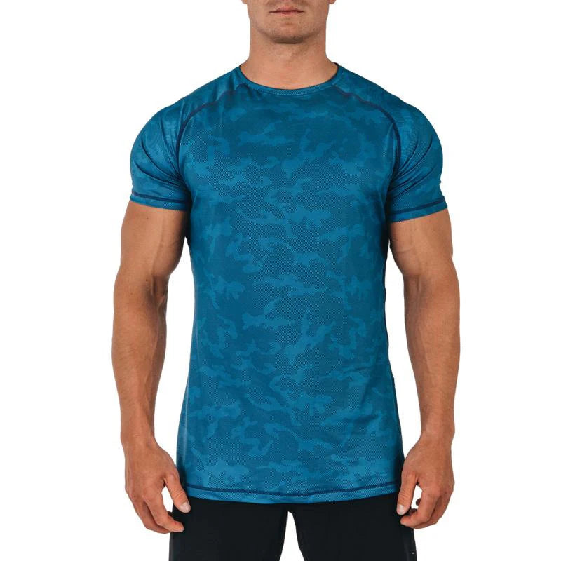Men Camouflage Tee Shirts Polyester Gym Clothing Sports Training Tops Workout Active Wear Fitness T Shirts