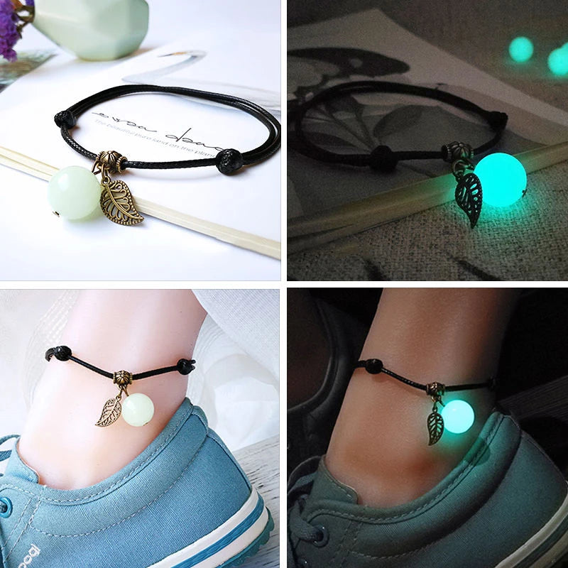 Bracelet for Women Glowing Gem Charm Jewelry Leather Rope Pendant Hollow Luminous Stone Pendant Necklace Gifts